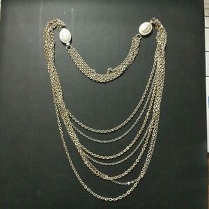 𝅺Vintage Avon Silver Tone Multi Strand Layered Chain Statement Necklace
